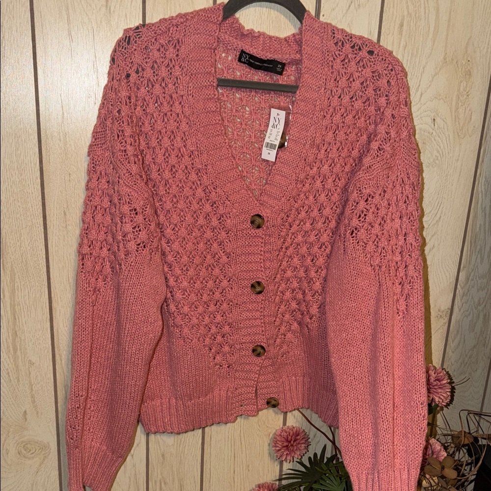 New York & Company Pink Knit Cardigan